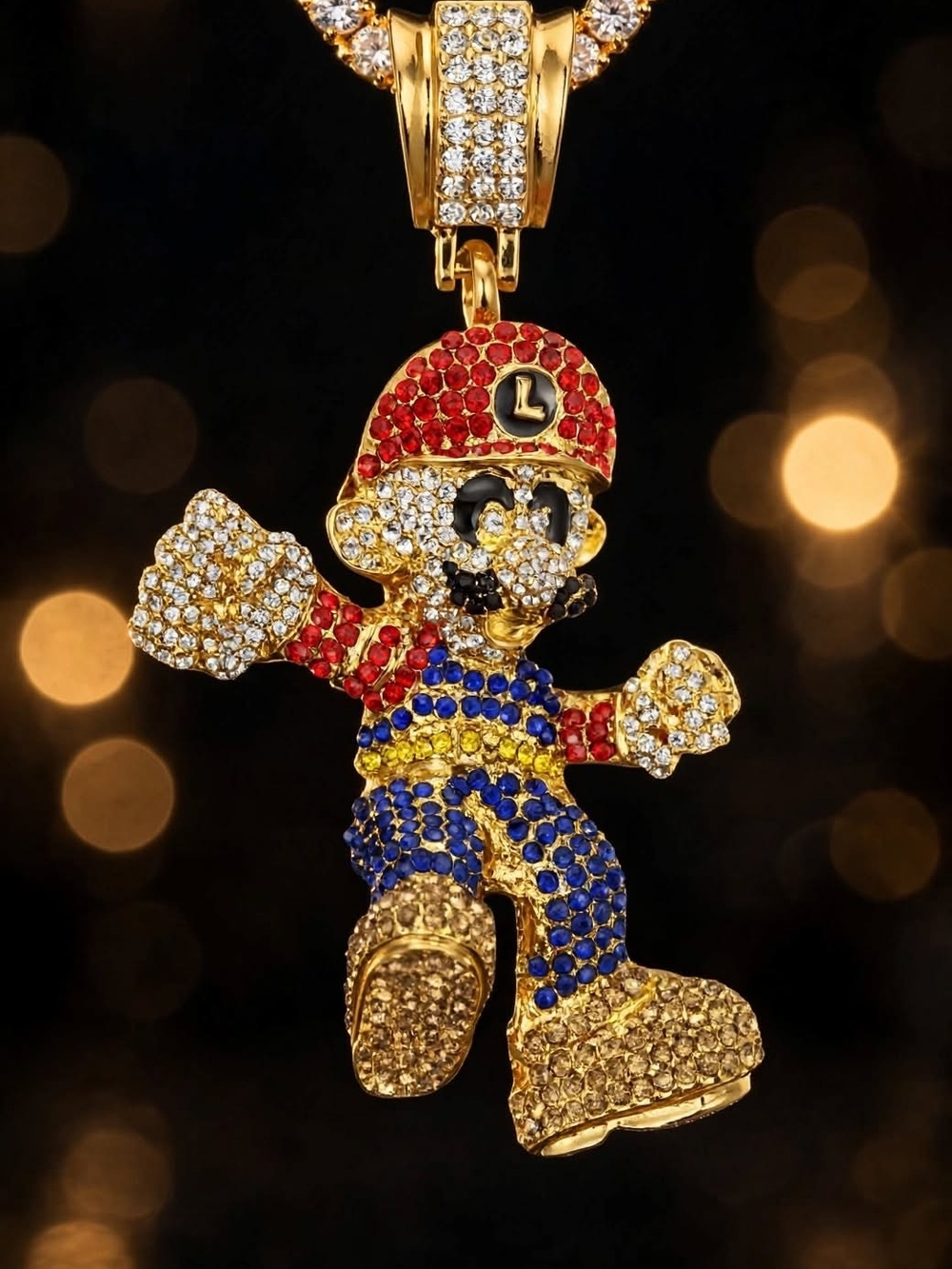 Gold-Tone Multicolor Pave Cartoon Character Pendant Necklace